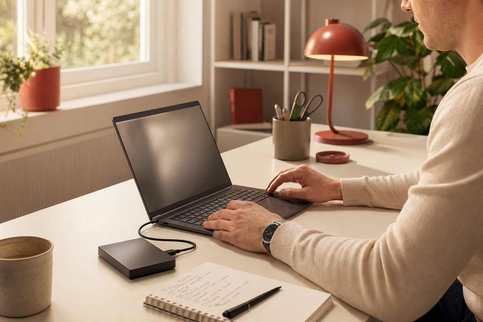 Laptop met abstracte mailbox, smartphone en notitieboek voor incidentherstel